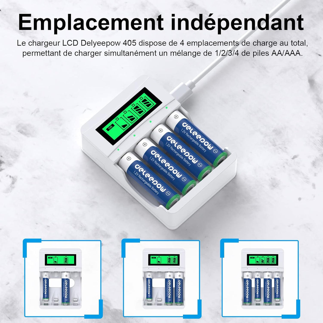 Delyeepow Akku Ladegerät, mit 1100mAh 8 Stück AAA Akkus Wiederaufladbar, NiMH 1.2V Batterie AAA Wied