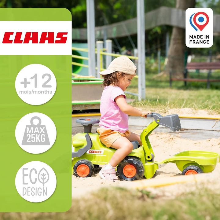 Falk Claas Kindertraktor mit Frontbagger I Rutschauto ab 12 Monaten I aus 90% recyceltem Kunststoff