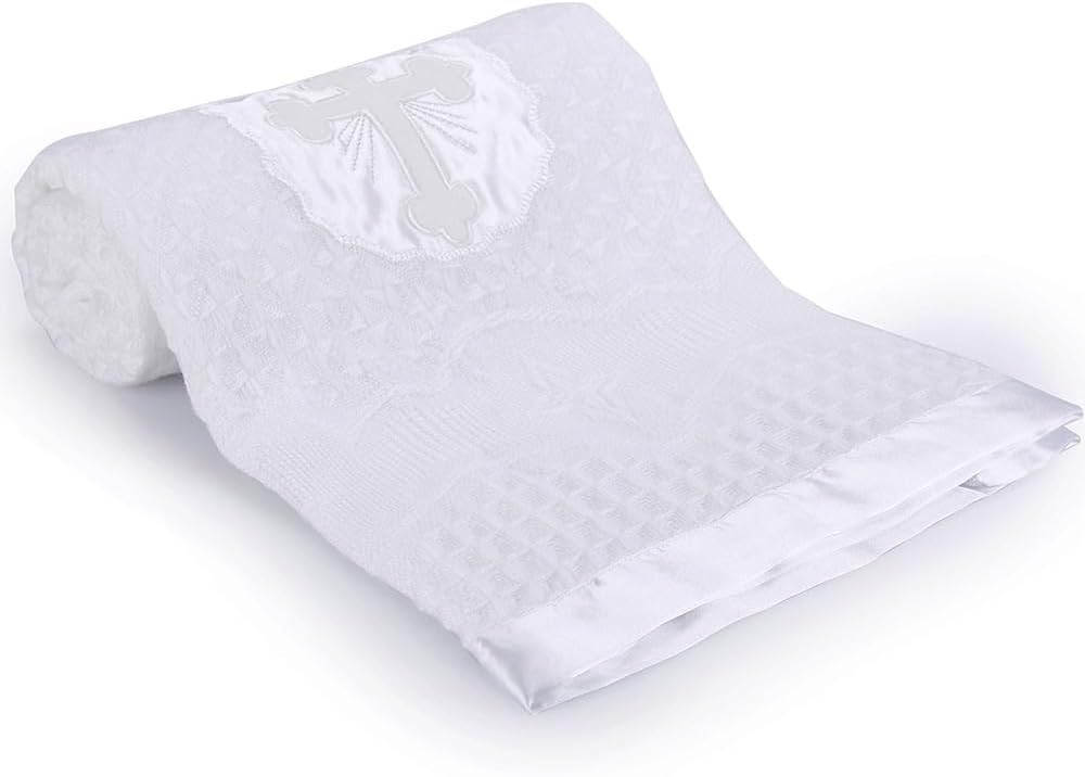 Booulfi Babydecke Weisse Taufe Kuscheldecke Kinderdecke, Neugeborenen Jungen Babydecke Mädchen Kreuz
