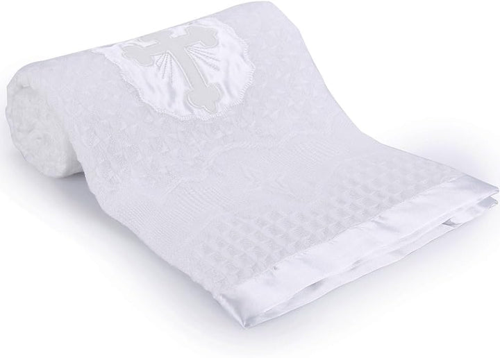 Booulfi Babydecke Weisse Taufe Kuscheldecke Kinderdecke, Neugeborenen Jungen Babydecke Mädchen Kreuz