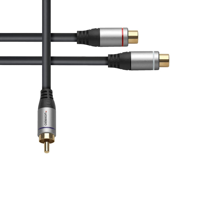 celexon Professional Cinch auf 2x Cinch M/F Audioadapter - Kupferleiter, 3-fach geschirmt, PVC Mante