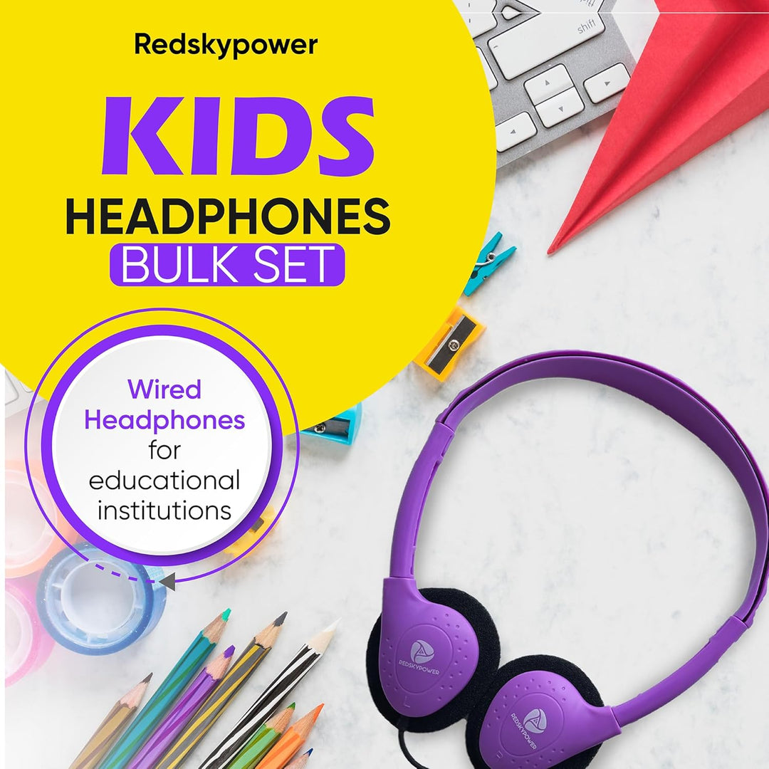 Redskypower 20 Stück schwarze Kinder-On-Ear-Kopfhörer, einzeln verpackt, Einweg-Kopfhörer, ideal für
