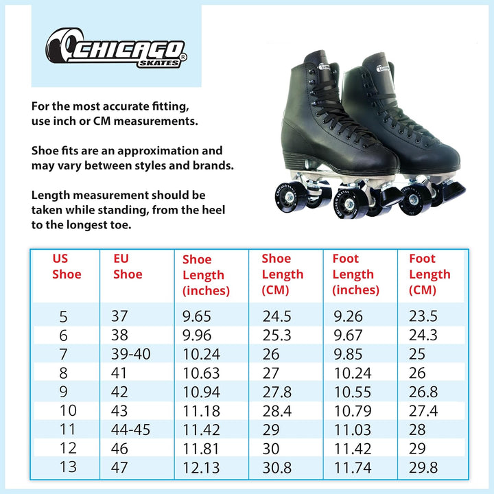 Chicago Herren Rollschuhe, Leder, gefüttert, klassisch, Schwarz 5, 5