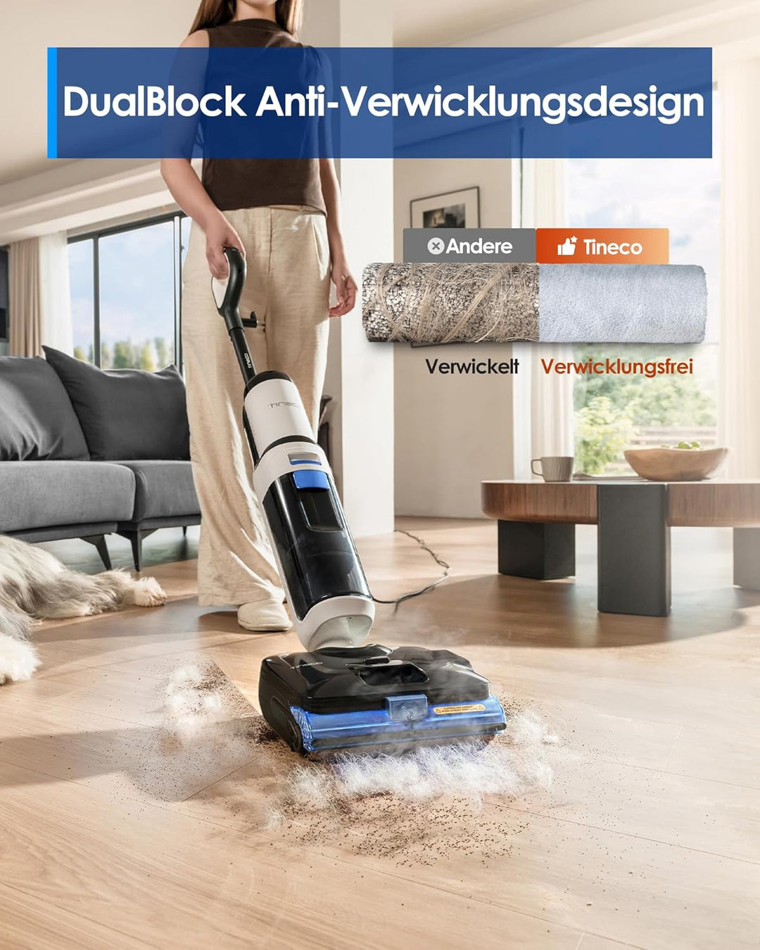 Tineco FLOOR ONE S6 Stretch Steam Nass Trockensauger, 160 °C Tineco BoostSteam, Anti-Verwicklungs-De