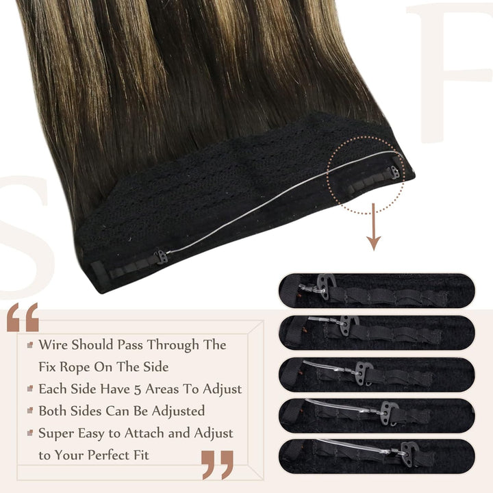 Fshine Draht Extensions Echthaar Natürlich Schwarz Gemischt Karamellblond 30 cm 70 g Secret Extensio