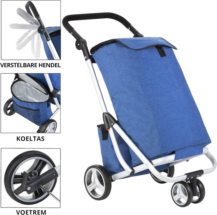 Cruiser Einkaufswagen Trolley 59 Liter mit 14 ltr Kuhltasche - 3 räder Einkaufsladen (blau), Blau