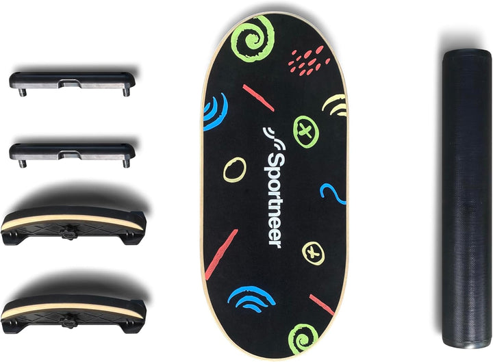 Sportneer Balance Board - Wobble Board mit verstellbaren Stoppern und Rollen - Balancier-Trainer zur