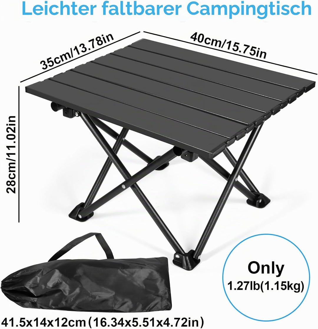 Klappbarer Campingtisch, Ultraleichter Tragbarer Campingtisch aus Karbonstahl mit Tragetasche für Ou