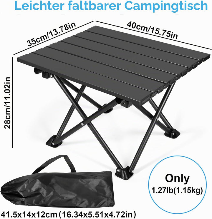 Klappbarer Campingtisch, Ultraleichter Tragbarer Campingtisch aus Karbonstahl mit Tragetasche für Ou