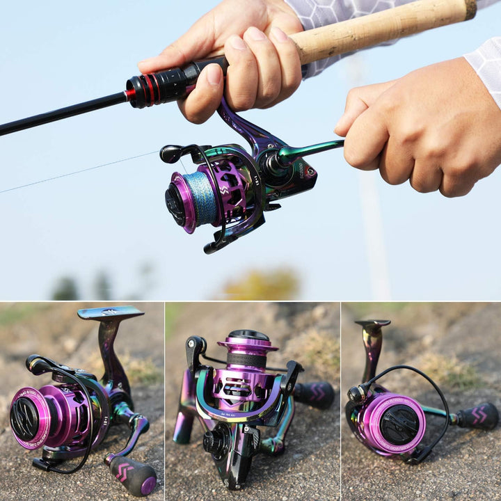 Sougayilang Spinning Angelrolle 6.0:1 Gear Ratio Graphit Rahmen 12 + 1 BB Bunte Angelrolle mit 25 lb