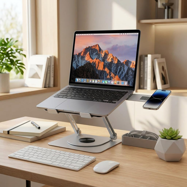 Generisch Laptopständer höhenverstellbar 360° drehbar – Ergonomischer Notebookständer mit Handyhalte