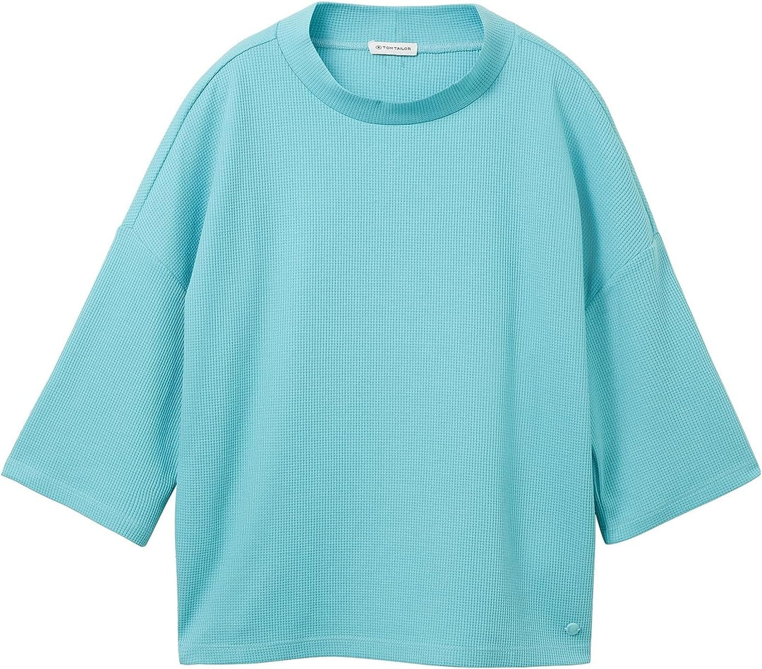 TOM TAILOR Damen Loose Fit Basic T-Shirt mit Struktur XS 10426-summer Teal, XS 10426-summer Teal