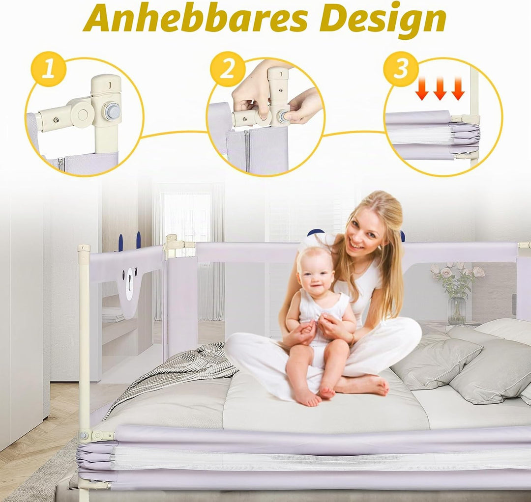 OHMG Bettgeländer,Sicherheitsgitter für Kinder,Sicherheitsgitter für Bett,höhenverstellbar,tragbar,B