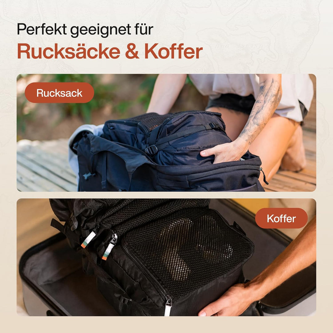 TRAVEL DUDE Hanging Packing Cube mit Kompression aus recycelten Plastikflaschen | Hängende Packwürfe
