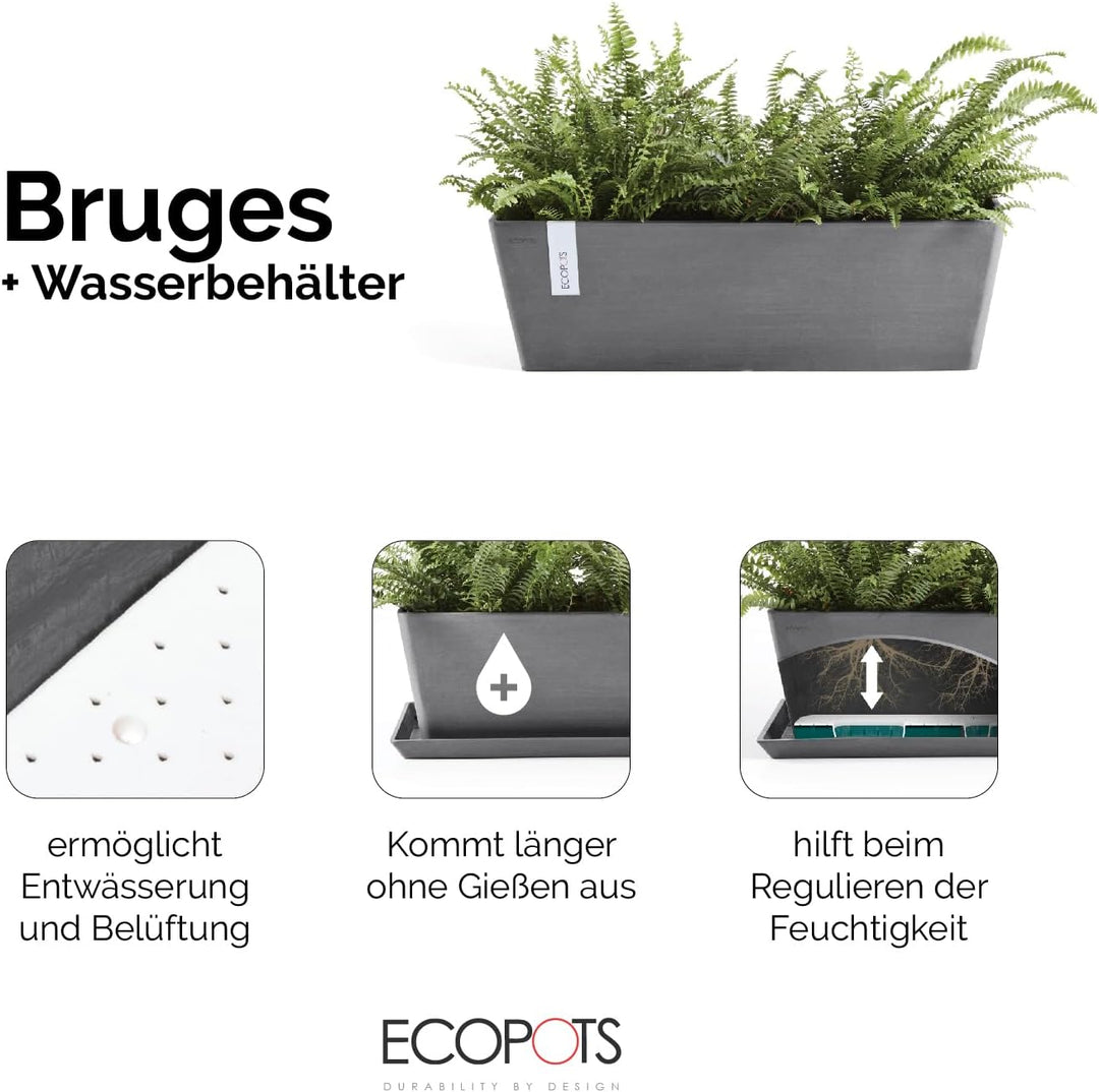 ECOPOTS Balkonkasten Bruges Dunkel Grau - 55 x 17 cm mit Wasserversorgung rechteckig - Pflanzentopf