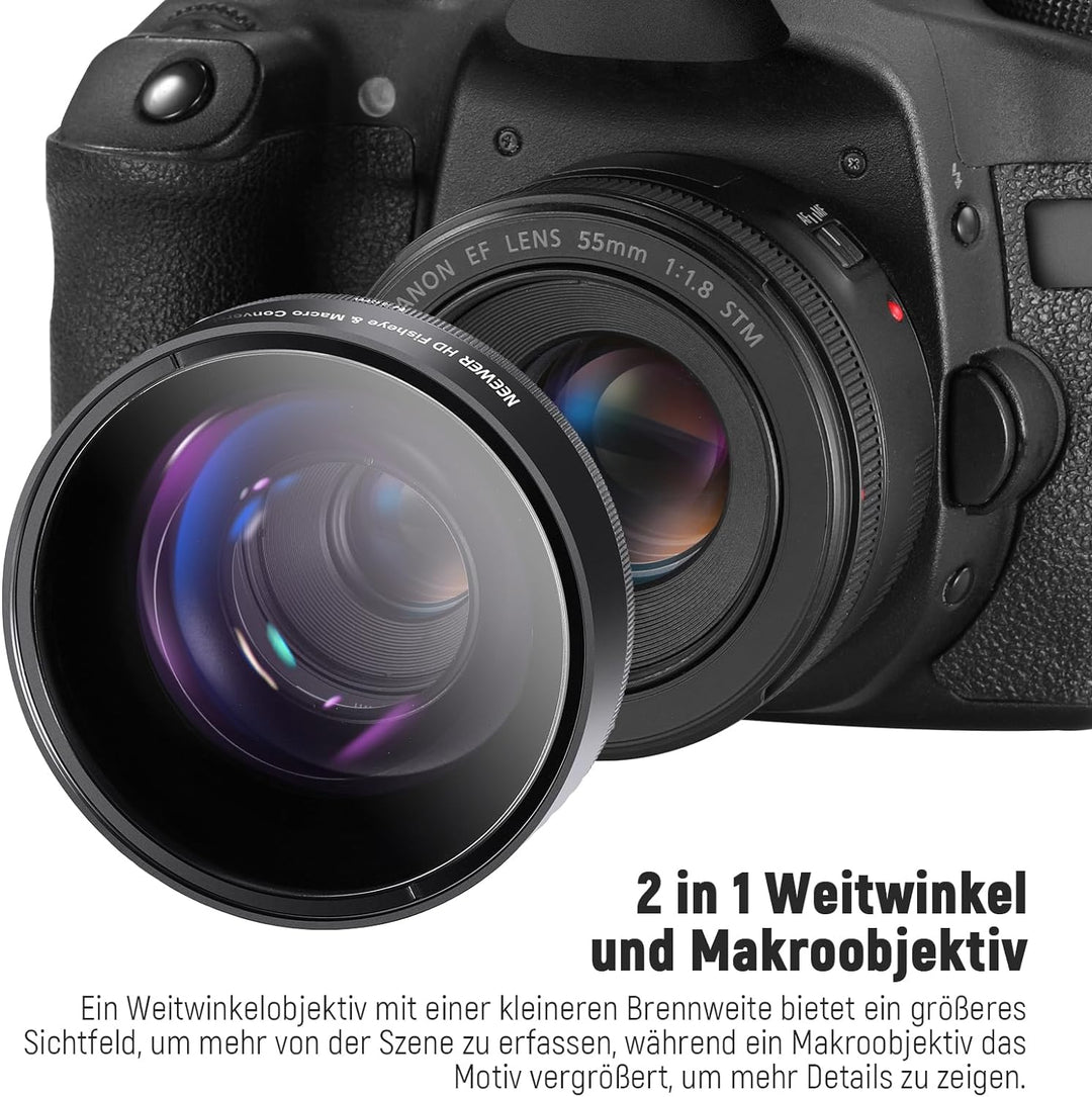 NEEWER 55mm 0,43X HD 2 in 1 Weitwinkel & Makroobjektiv, Ultraweitwinkelobjektiv mit 18mm Brennweite