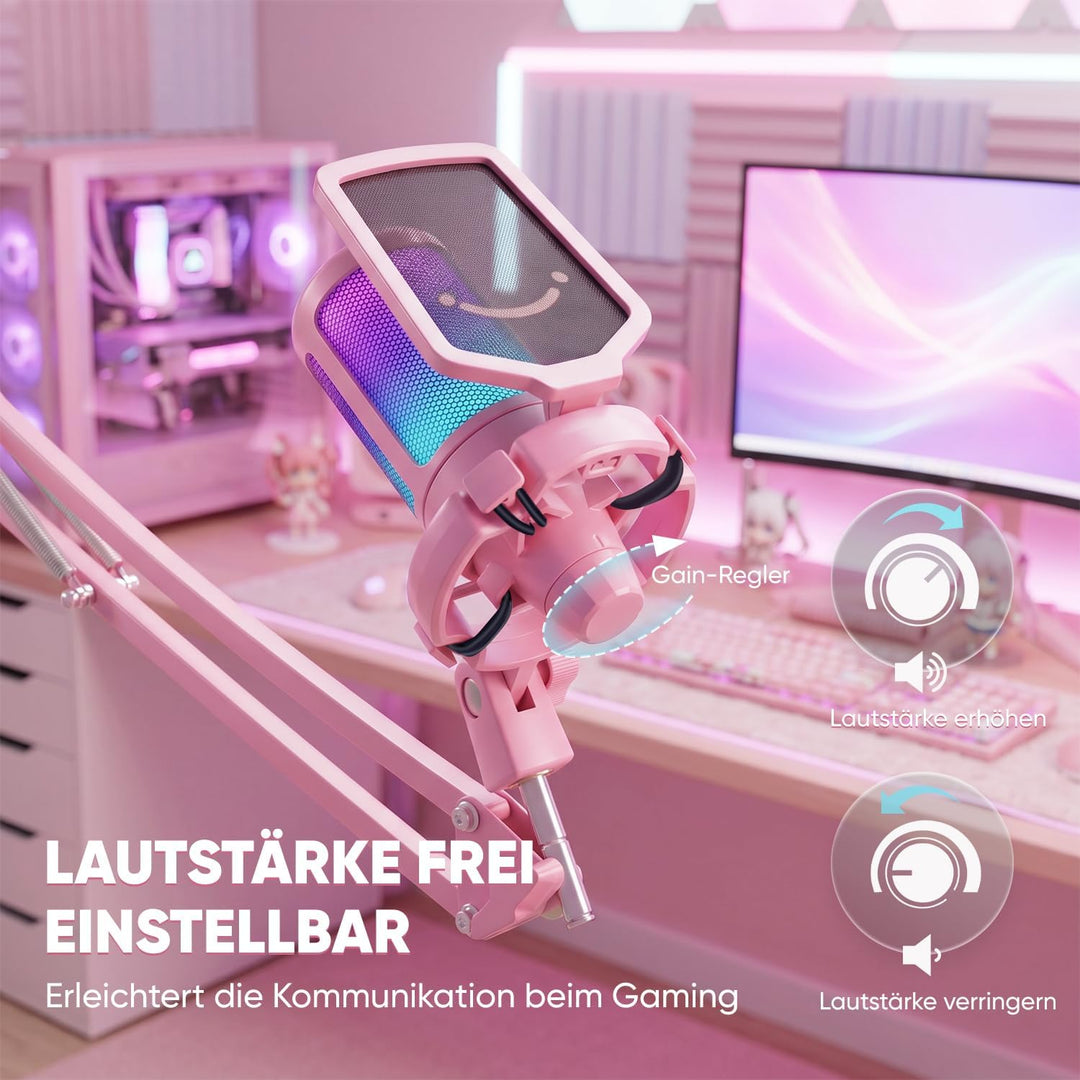 FIFINE Gaming Mikrofon mit Arm, Typ A/C USB Microphone pc für MAC PS4 PS5 mit Stummschalttaste, Popf