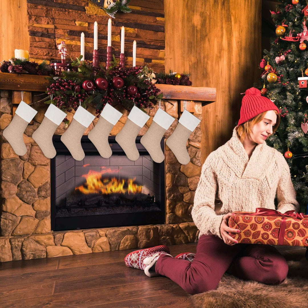 Sunshane Weihnachsstrumpf Sackleinen Kamin Weihnachtssocken zum Befüllen & Aufhängen für Weihnachtsd