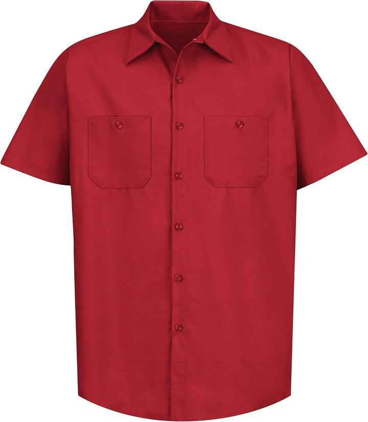 Red Kap Herren Men's Short Sleeve Industrial Stripe Work Shirt Hemd XXL Rot/Ausflug, Einfarbig (Geta
