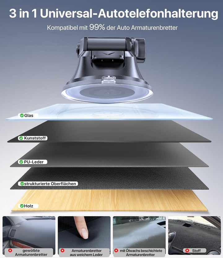 Miracase Handyhalterung Auto Universal [Starker Saugnapf und Metallhaken] kfz Handy Halterung lüftun