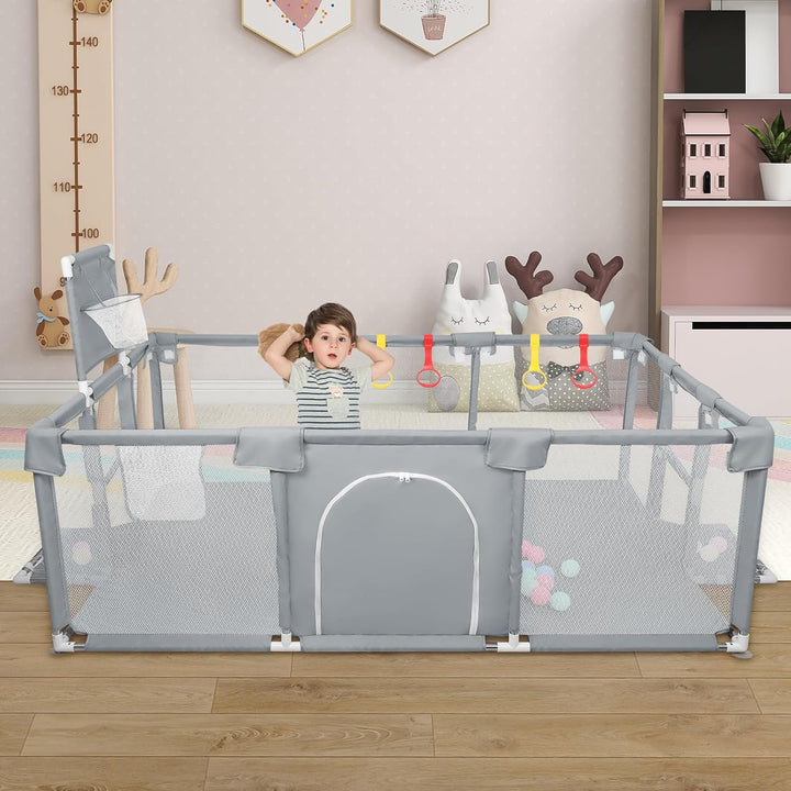 Laufgitter für Kinder mit Saugnäpfen, verbesserte Version 2025 Baby-Gehege 300D Oxford-Gewebe, Aktiv