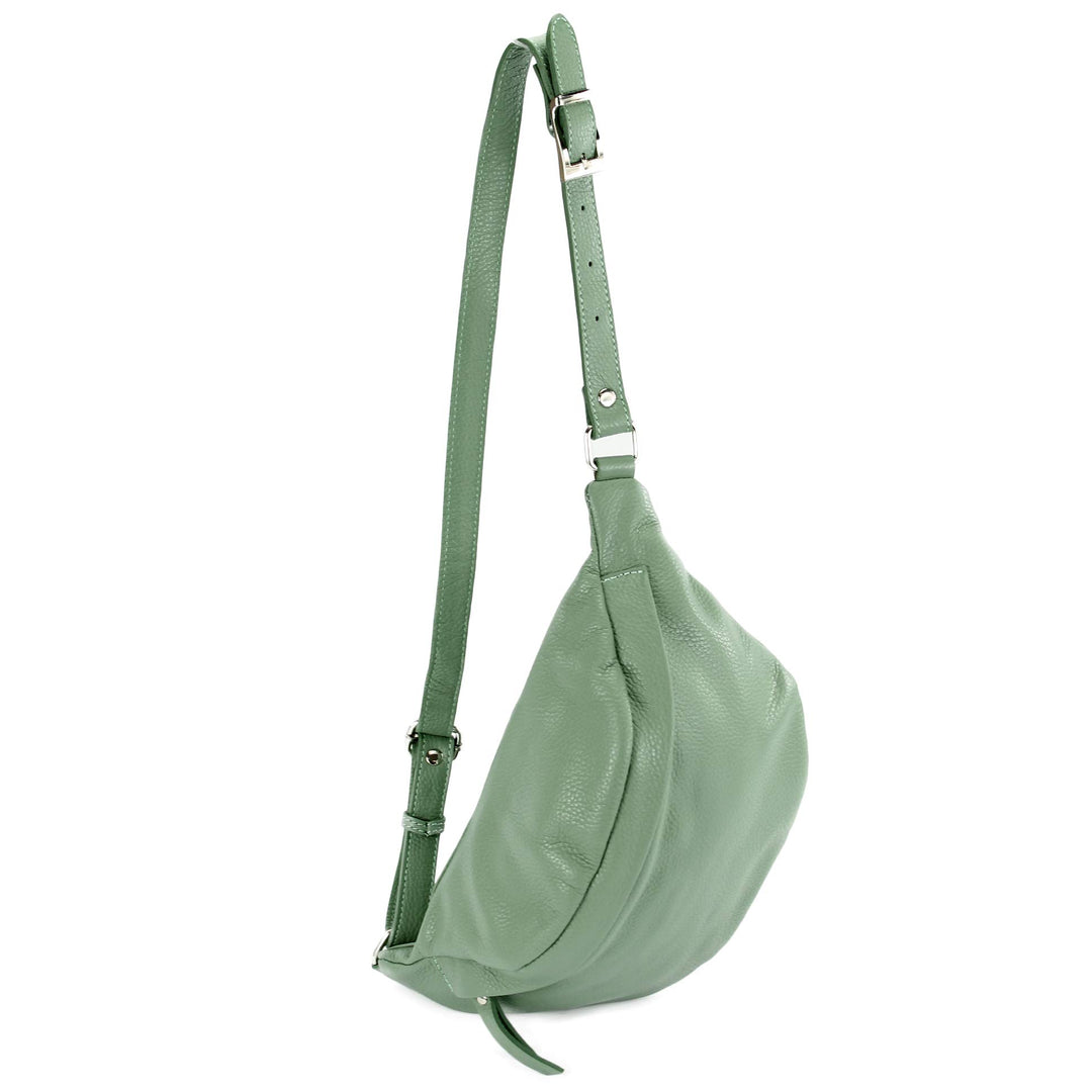 modamoda de - T77 - ital. Hüfttasche Bauchtasche Brusttasche Large aus weichem Leder, Farbe:Graugrün