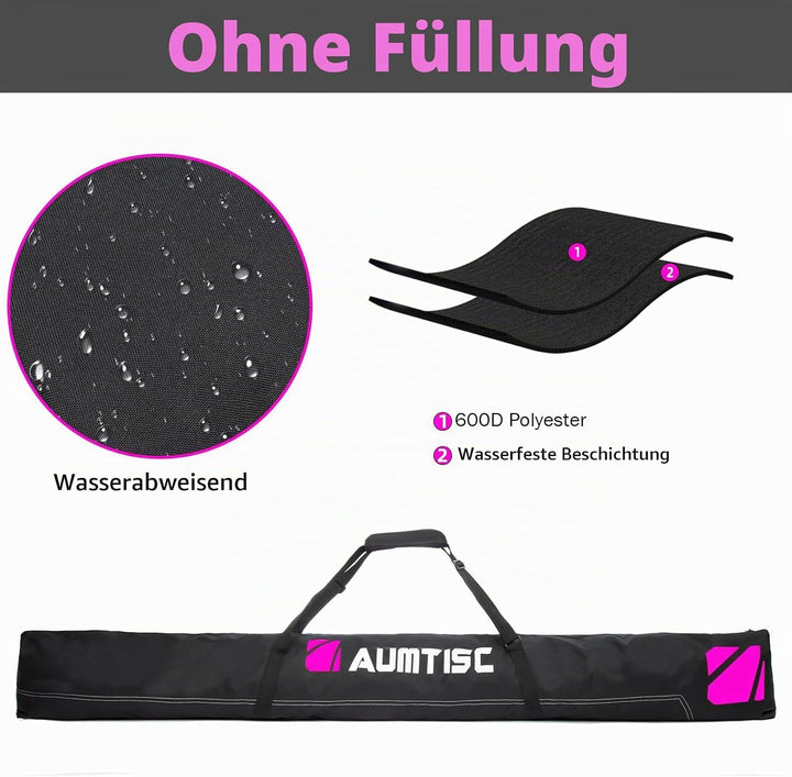 AUMTISC Skitasche Set Skisack &amp;Skischuhtasche Längenverstellbare Bis 200 cm für 1 Paar Ski &amp; Skischu