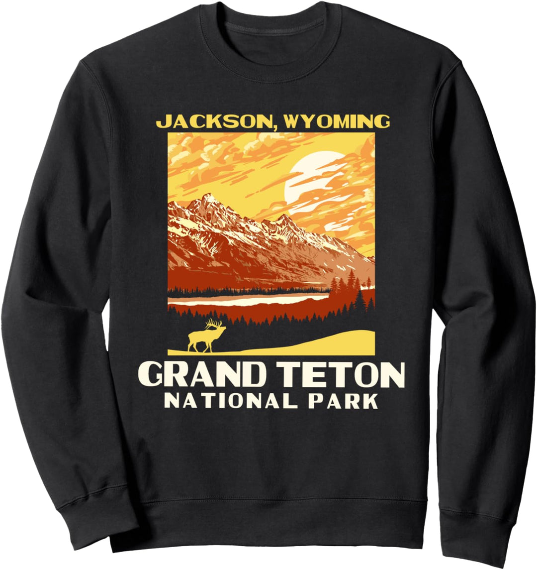 Grand Tetons National Park Jackson WY WPA Style Vintage Elk Sweatshirt