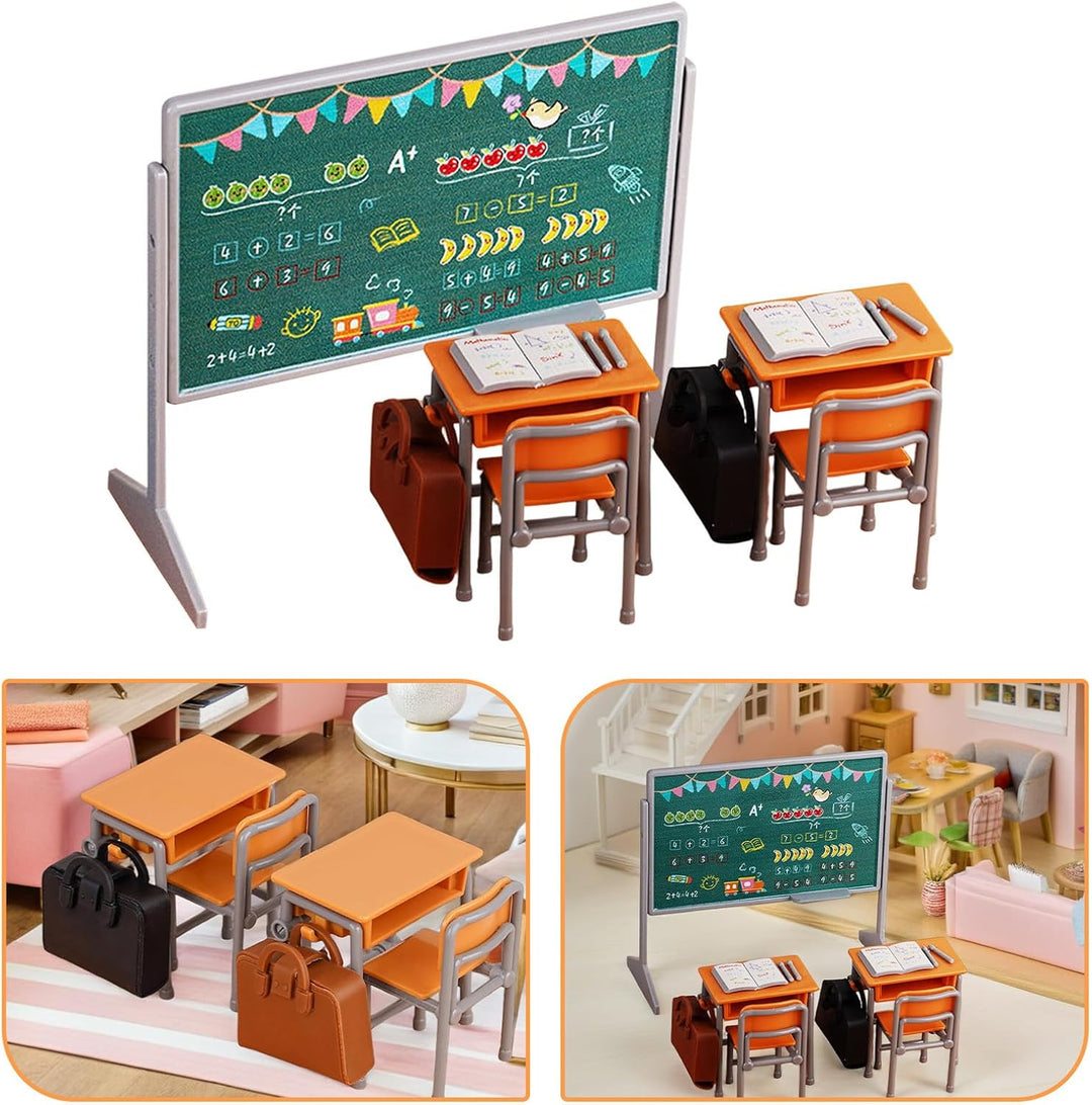TOYANDONA 1 Set Miniatur-Klassenzimmer-Spielset inklusive Schulstuhl, Schreibtisch, Tafel, Buch, Sch
