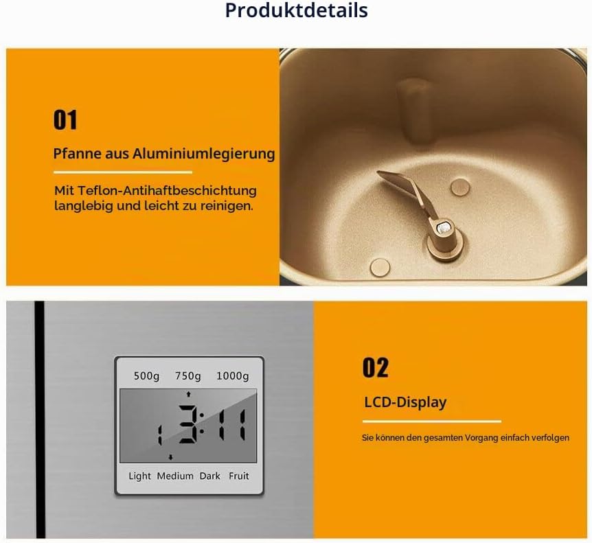 Brotbackautomaten 19 IN 1, Edelstahl Brotbackautomaten mit Digital Touch Panel, 650W Brotbackmaschin