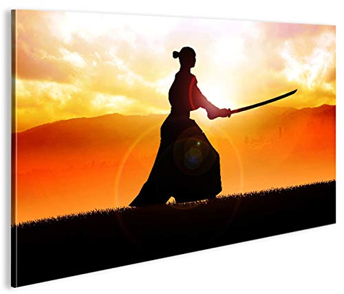 islandburner Bild Bilder auf Leinwand Samurai Kämpfer im Sonnenuntergang 1p XXL Poster Leinwandbild