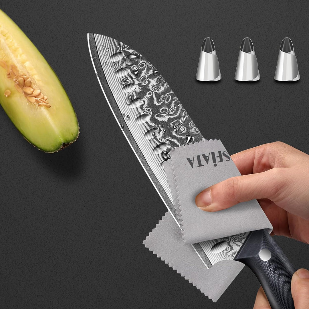 MOSFiATA Damast Santoku Messer 7 Zoll-Japanisches Küchenmesser aus Damaszener Stahl-Damastmesser mit