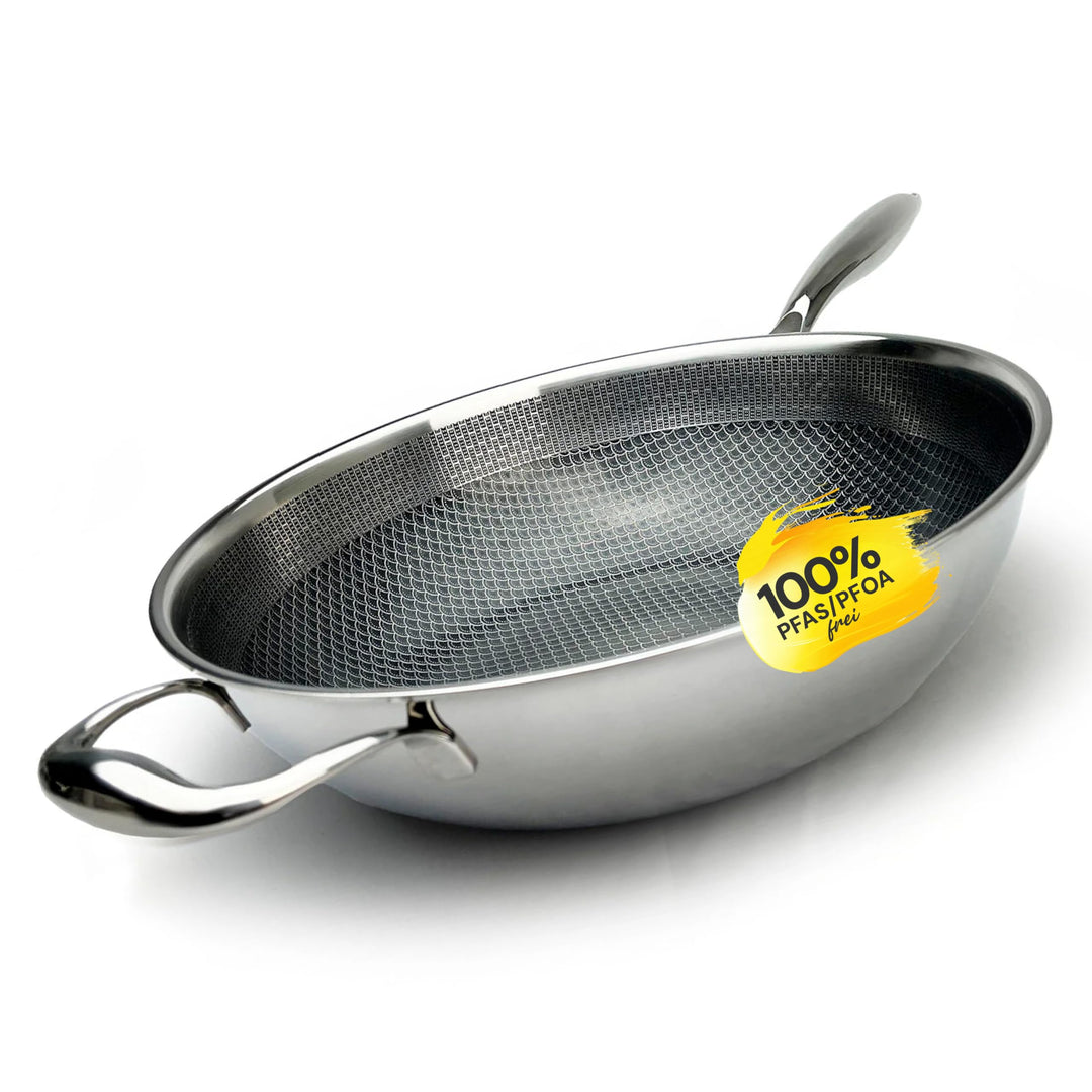 MISO Wokpfanne 30 cm Diamond Dust Keramikbeschichtete | Wokpfanne Induktion – PFOA-frei, kratzfest,
