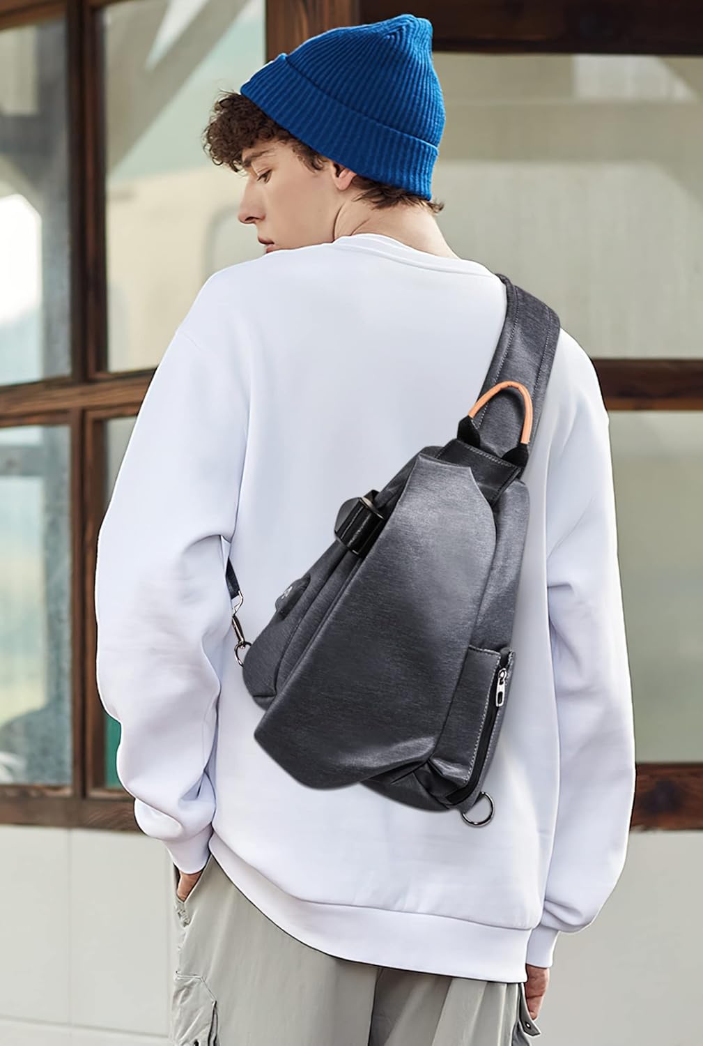 DORRISO Mode Herren Brusttasche Elegant Umhängetasche USB-Anschlussdesign Reise Schultertasche Casua