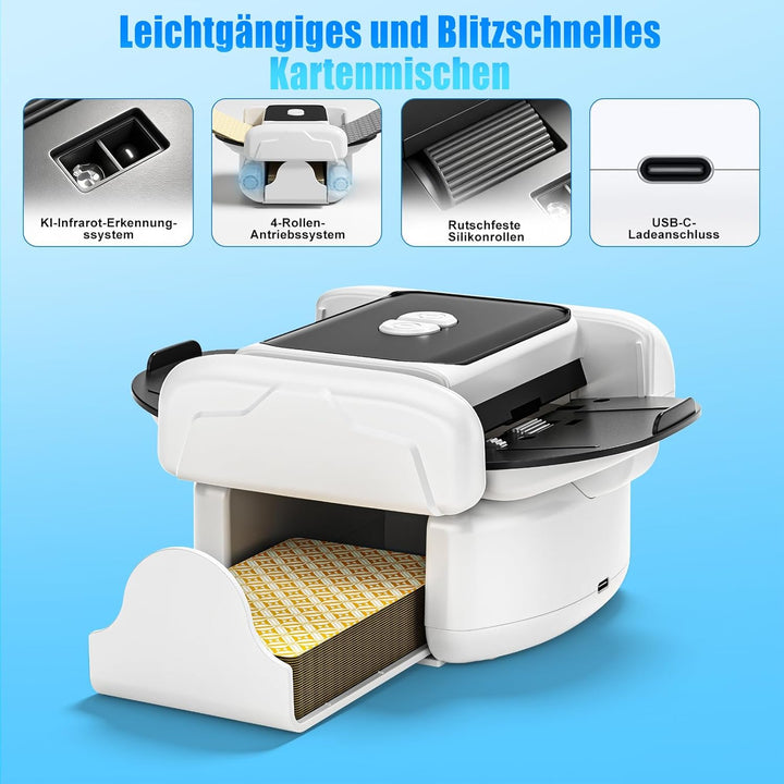 Naxudcoo Kartenmischmaschine: Automatischer Kartenmischer für 1-2 Decks, Kartenmischer mit Aufbewahr