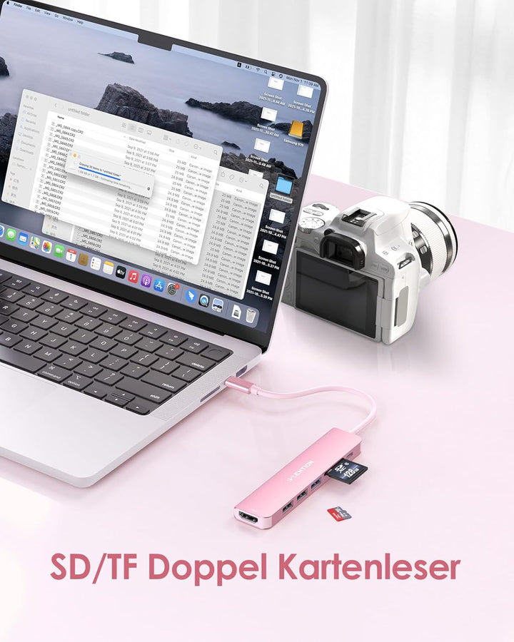 LENTION USB C Hub mit 100W PD Aufladung, 4K@60Hz HDMI, SD/TF Kartenleser, USB 3.0, Adapter USB C auf