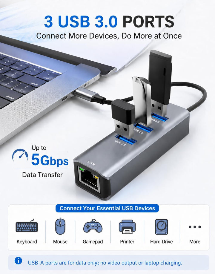 USB C auf Ethernet Adapter,ABLEWE Aluminium 4 in 1 USB C zu RJ45 1000Mbps Ethernet LAN Netzwerkadapt