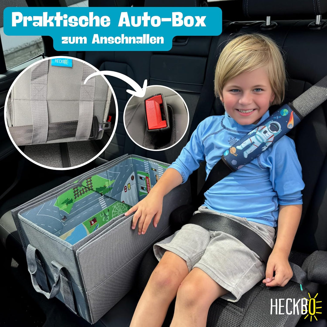 HECKBO - 4-in-1 Auto Organizer und Spielteppich | Kinder Spielzeug-Aufbewahrungsbox | Faltbare Spiel