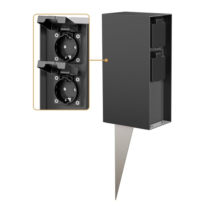 ledscom.de Garten-Steckdosen-Säule POMI mit Erdspiess für aussen, IP44, 4-Fach, anthrazit, eckig, 23