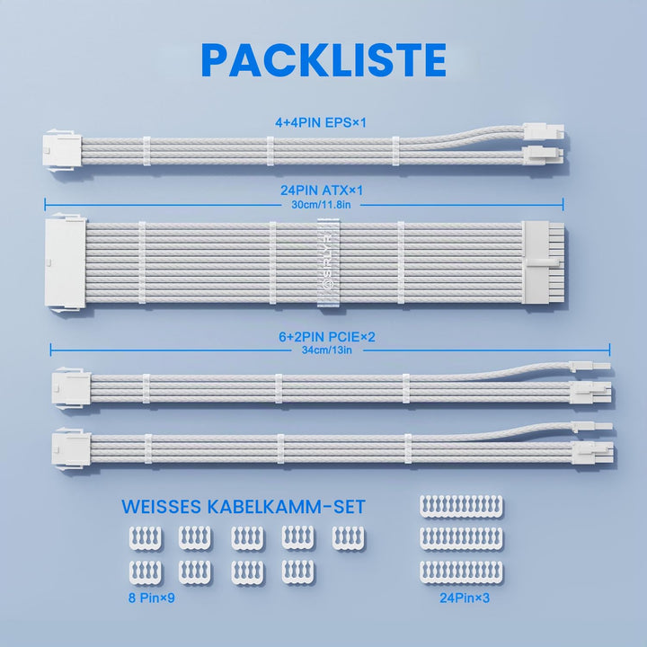 Sirlyr Perlweisses PSU-Verlängerungskabel-Set, massgeschneidertes ummanteltes Netzteilkabel, Mod für