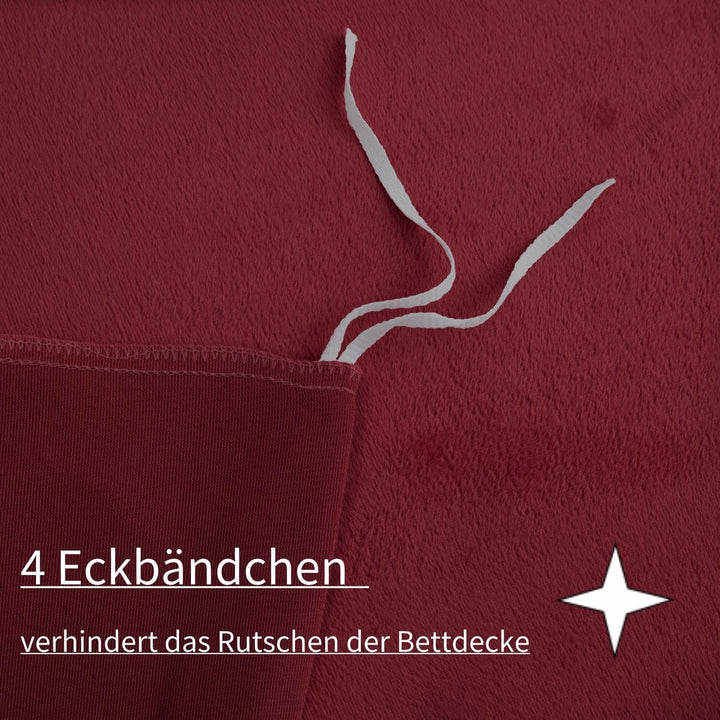 Boqingzhu Biber Bettwäsche 155×220cm Plüsch Rot Weinrot Flanell Winter Warm Kuschelig Flauschig Bett