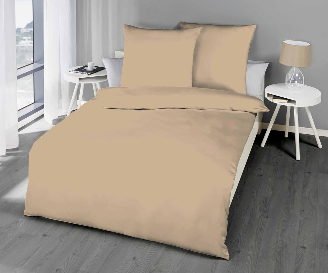 Kaeppel Biber Bettwäsche Uni Gelb Sand Lind Hellblau Terra Weiss Rot Anthrazit Leinen Silber Einfarb