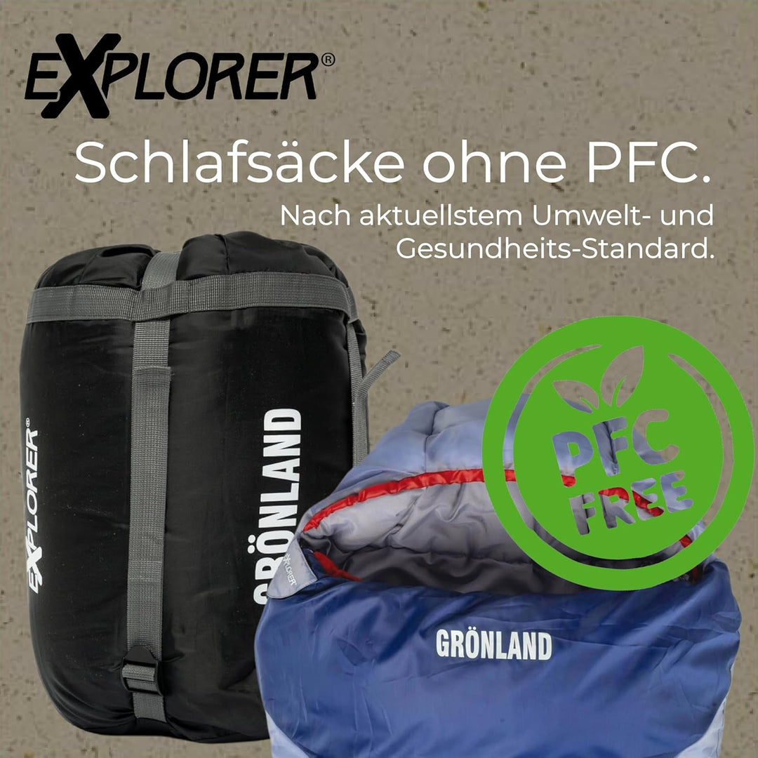EXPLORER® GRÖNLAND Schlafsack -23°C -5°C [350GSM] 3-4 Jahreszeiten Winter Mumienschlafsack Erwachsen