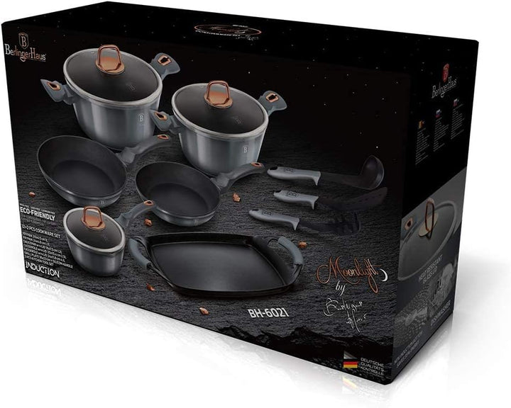 Berlinger Haus Moonlight Edition 12+2 Stück Kochgeschirr Set, Moonlight Edition BH/6021 gray Edelsta