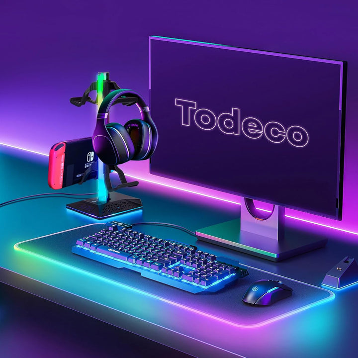 Todeco RGB Kopfhörer Ständer, Universaler Game Controller Ständer, Kopfhörer Halter mit 10 Lichtmodi