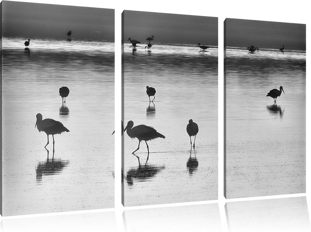 Pixxprint Pelikanschwarm im Wasser als Leinwandbild/Grösse: 3 Teilig (120x80) cm/Wandbild/Kunstdruck