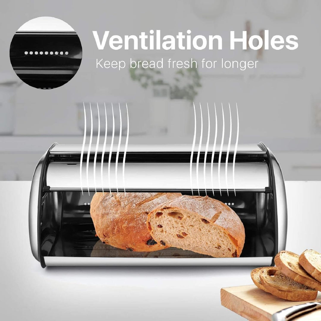 Bemodst Brotkasten, 304 Edelstahl Grauer Brotkasten für die Küche Langanhaltende Frische und Mückenr