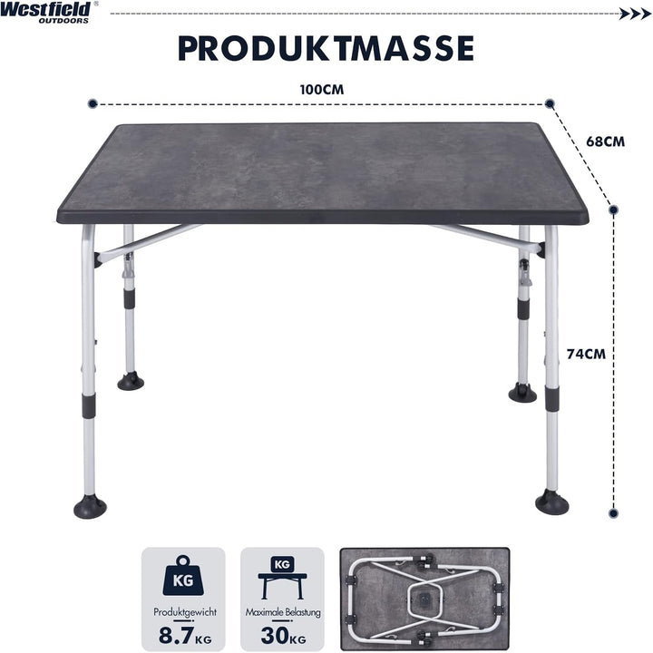 Westfield Outdoors Superb Campingtisch Klappbar Höhenverstellbar Klapptisch für 4-8 Personen, Stabil