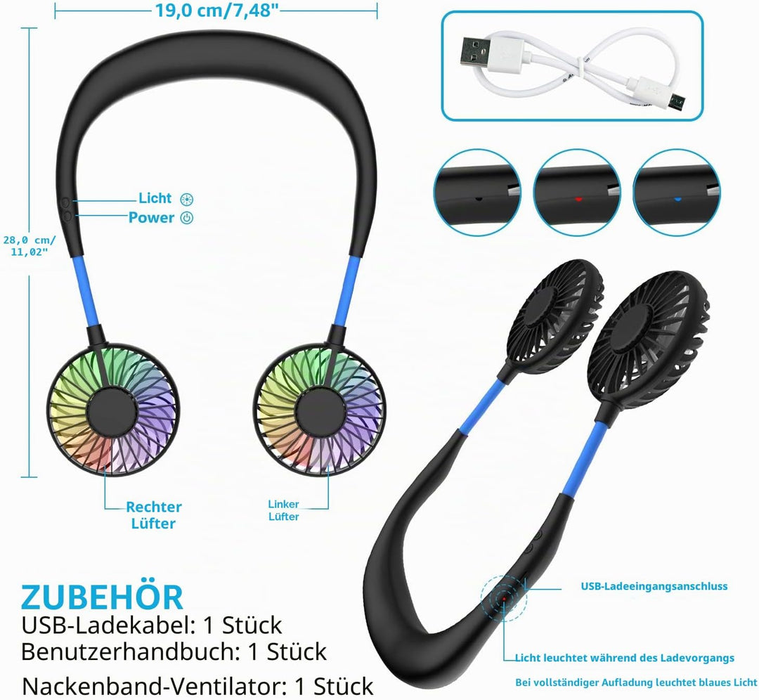 Nackenventilator, tragbarer Mini-USB-Ventilator, tragbarer Hals-Ventilator, wiederaufladbar, Luftküh