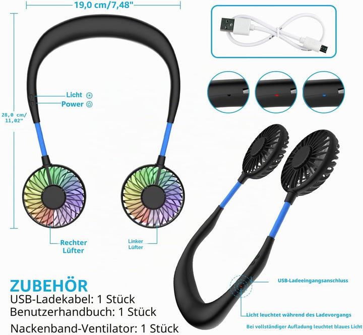 Nackenventilator, tragbarer Mini-USB-Ventilator, tragbarer Hals-Ventilator, wiederaufladbar, Luftküh